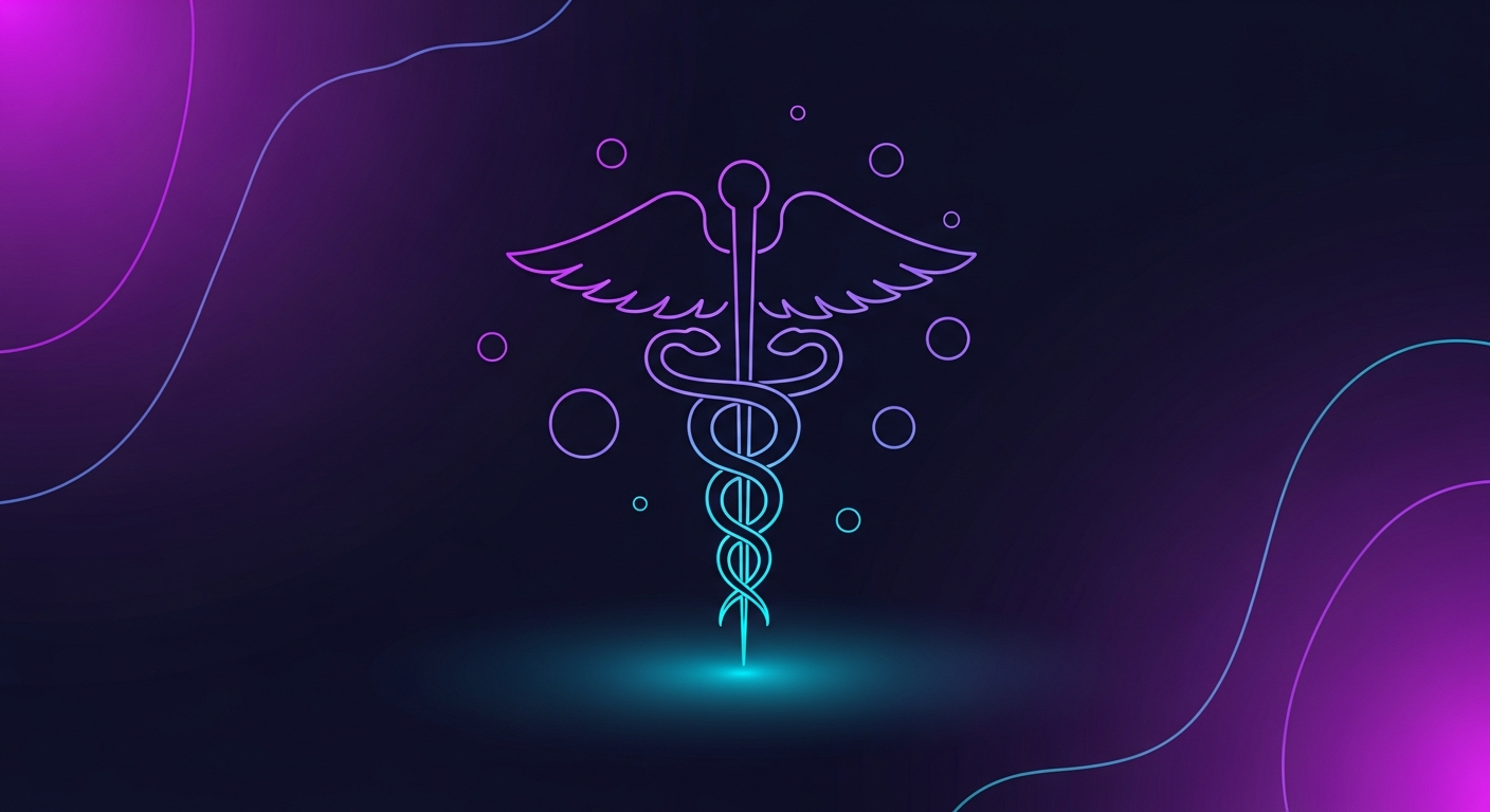 GEO para clínicas y consultorios médicos: caduceo o estetoscopio luminoso con nodos de datos sanitarios alrededor