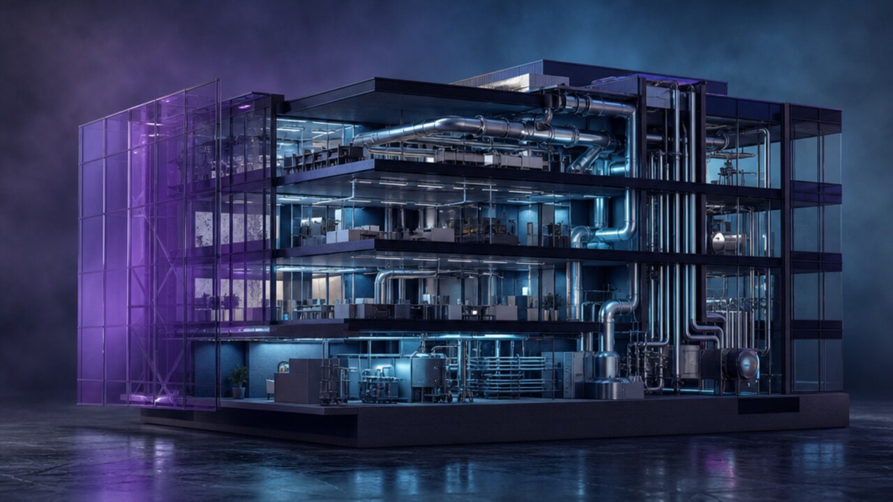 Maqueta seccionada de edificio que muestra sus instalaciones y mantenimiento.